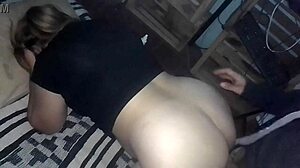 I pull down her leggings and rub my penis