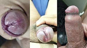 A slut masturbated her pussy making me cum on my small cock