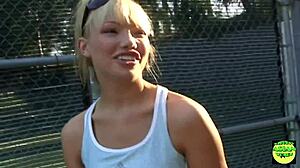 A blonde tennis player gets seduced by a friend and then they eat their vaginas