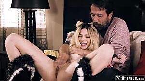 Petite teen sucks and fucks stepdad big cock