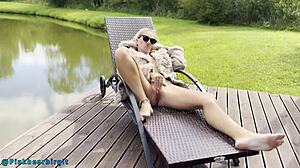 Cute milf masturbates in nature and get two real orgasms