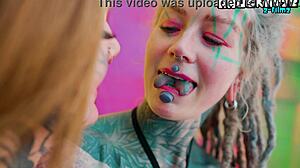 Two alt sluts anal play with wild alien dildos