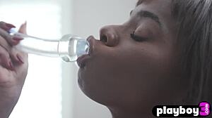petite ebony milf strips then masturbates