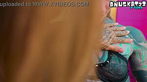 Two alt sluts anal play with wild alien dildos