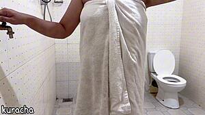 doctor showering in hospital toilet attendant peaking on her