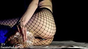 bandaged legs tease during foot fetish masturbation session close up