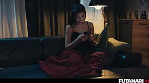 Tgirl grows futa cock in solo shemale prostate orgasm with cum