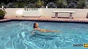 skinny teen fucks her boyfriend's dad in pool