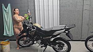 married woman works naked at car wash to attract clients