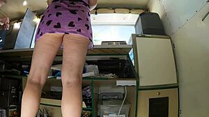 hot babe with sexy ass upskirted at work