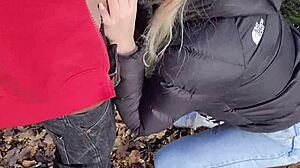 Meet a stranger in the woods and after a blowjob we fucked outdoor on first date
