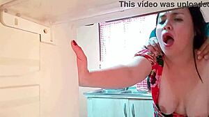 stepmother opens the fridge and gets a surprise visit