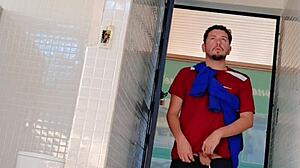 I almost got caught milking a motorcycle courier in public restroom