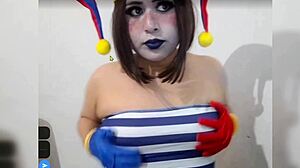 Cute trans clown makes ahegao after using milking machine