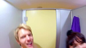 Petite babe squirts hard in public changing room
