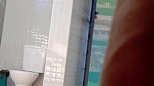 I almost got caught milking a motorcycle courier in public restroom